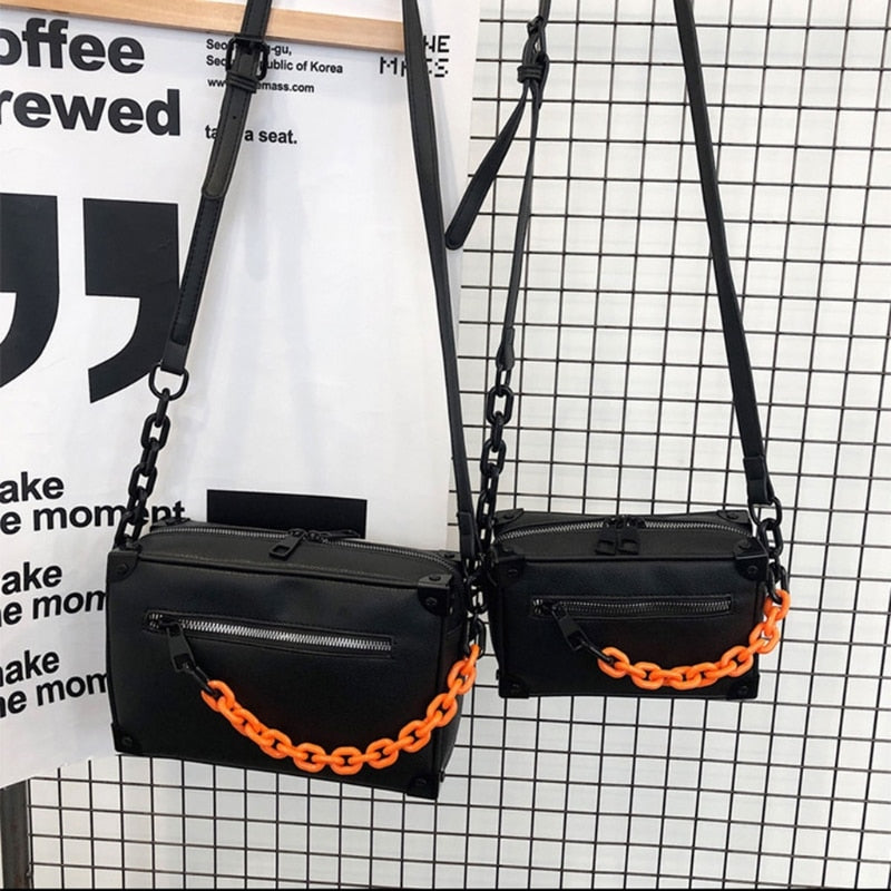 Unisex Crossbody Chain Leather Messenger Bag - Image 1