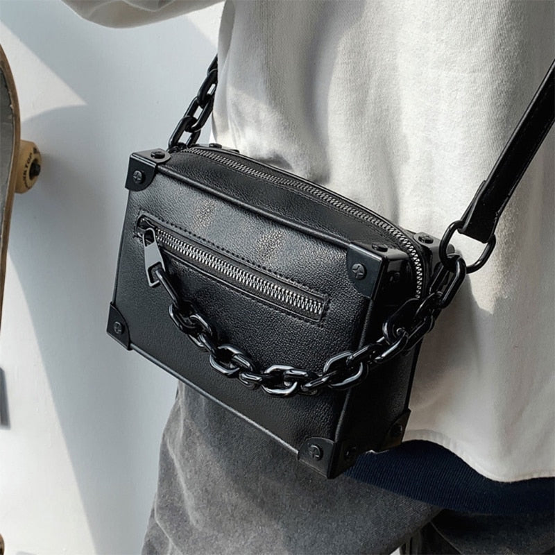 Unisex Crossbody Chain Leather Messenger Bag - Image 0