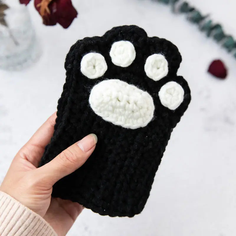 Cat Paw Hand-Knitted Winter Gloves - Image 7