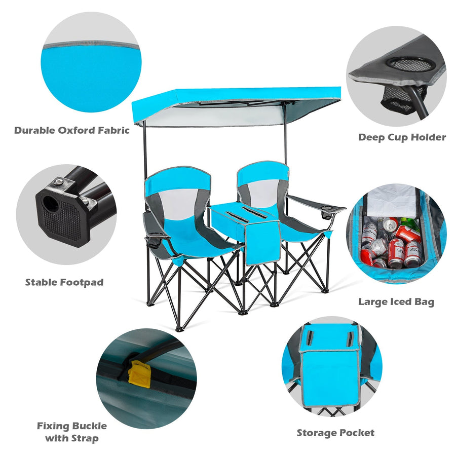 Double Folding Built-in Ice Box Camping Chair - Image 5