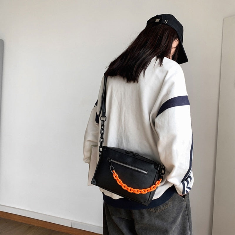 Unisex Crossbody Chain Leather Messenger Bag - Image 2
