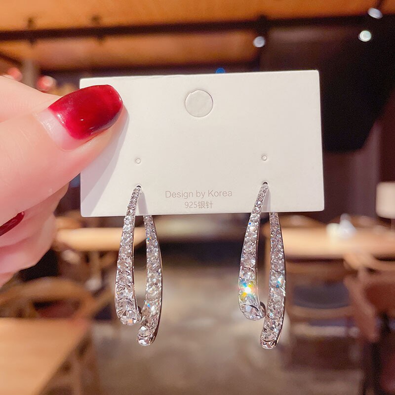 Korean Style Rhinestone Geometric Earrings - Image 6