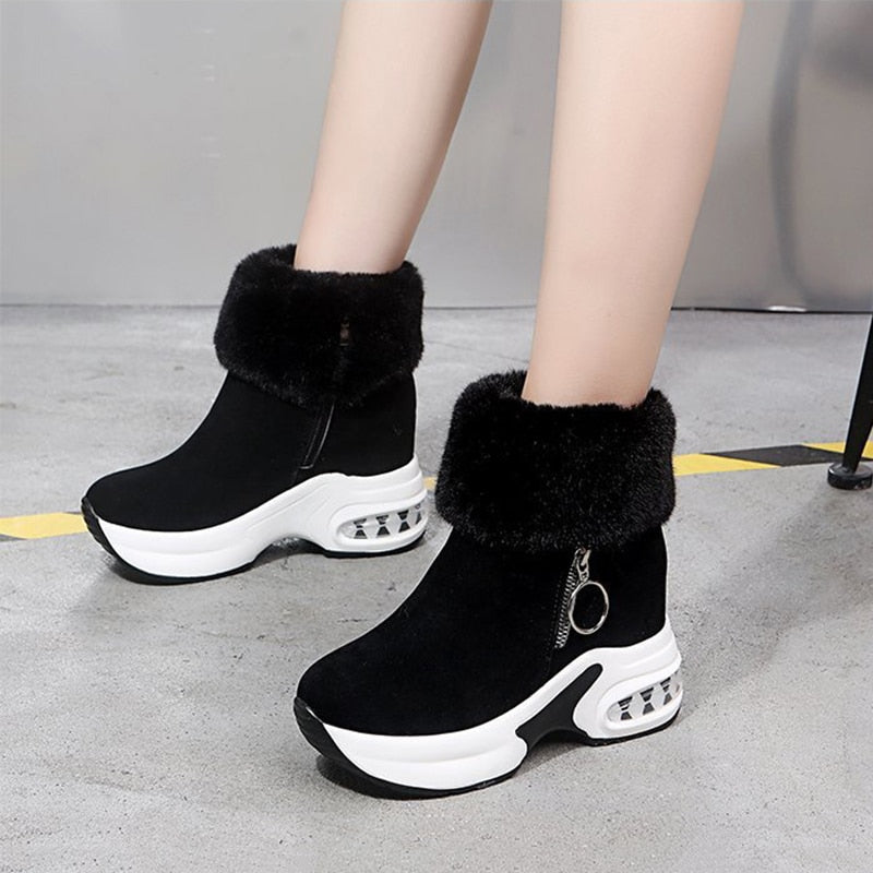 Fur Zipper Wedges Winter Boots - Image 0