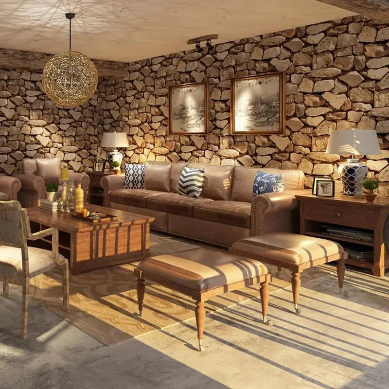 3D Stone Pattern Retro Wallpaper - Image 1