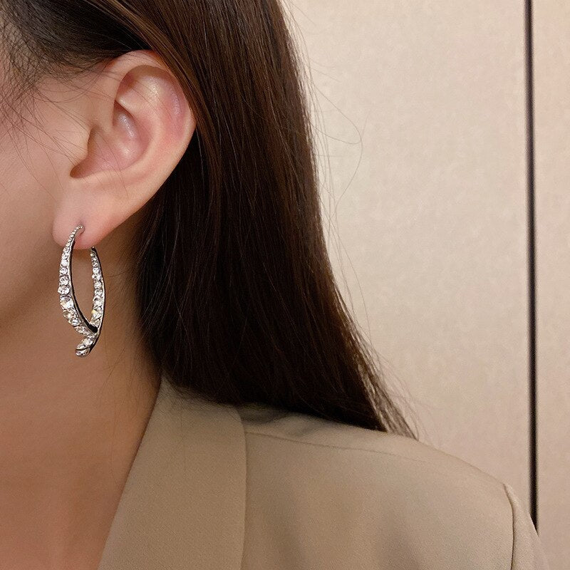 Korean Style Rhinestone Geometric Earrings - Image 5