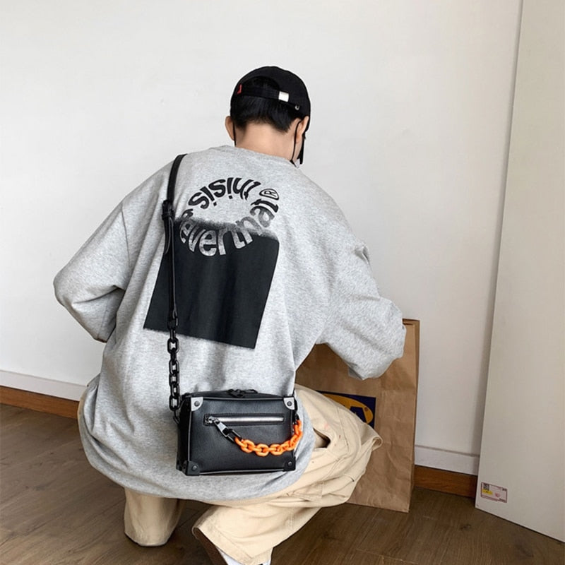Unisex Crossbody Chain Leather Messenger Bag - Image 3