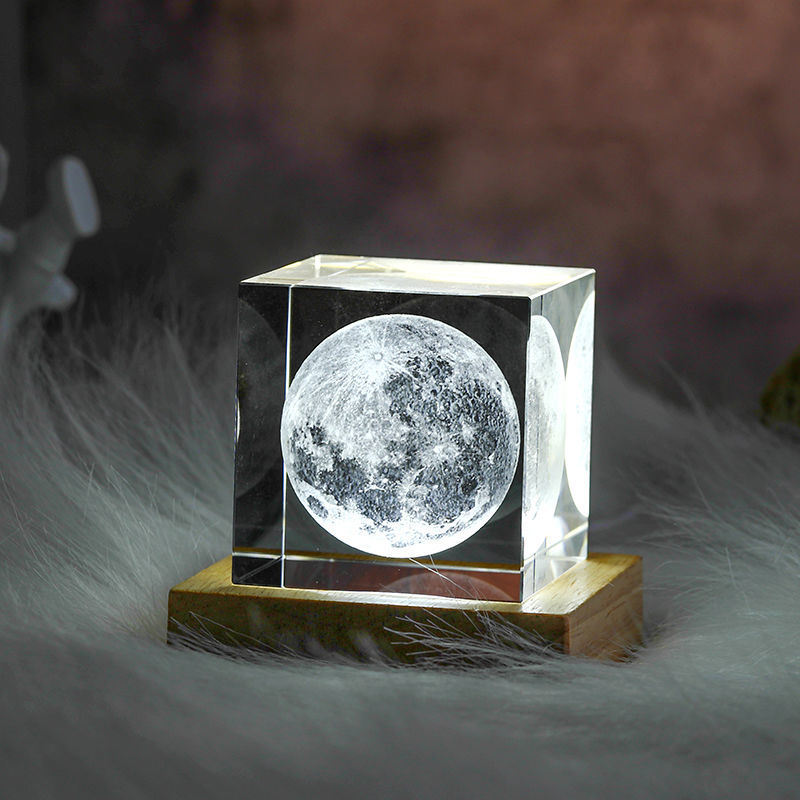 3D Crystal Cube Moon Nightlight - Image 1