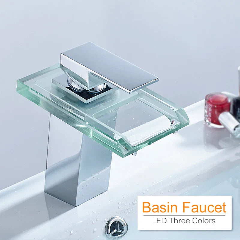 LED Brass Waterfall Modern Faucet - Image 1