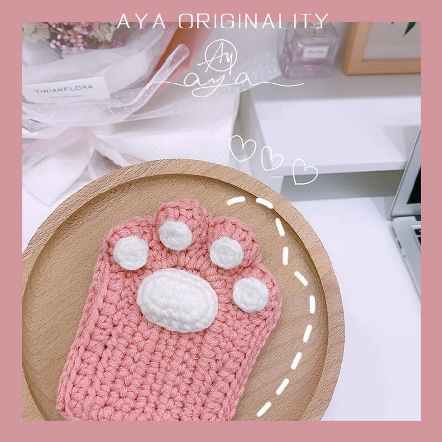 Cat Paw Hand-Knitted Winter Gloves - Image 2