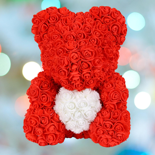 Artificial Rose Flowers Teddy Bear - Image 1