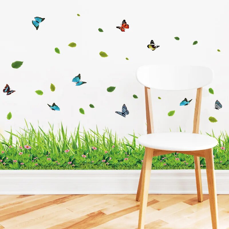 Serene Springtime Butterfly Green Grass Wall Stickers - Image 4