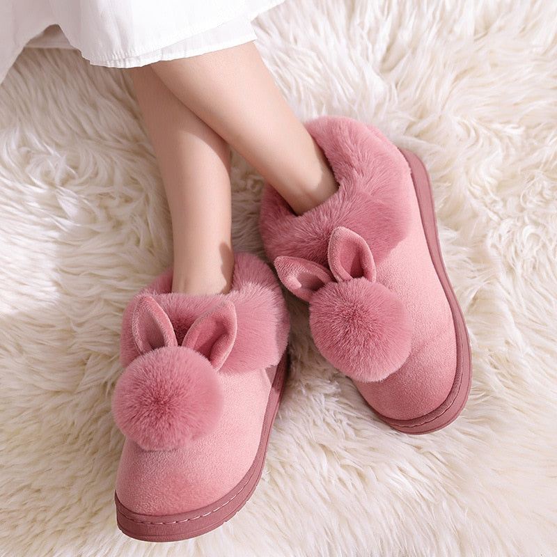 Rabbit Ear Fluffy Indoor Slippers - Image 1