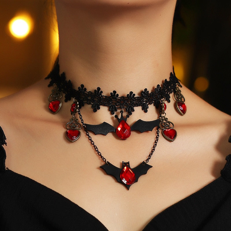 Red Bat Halloween Necklace - Image 0