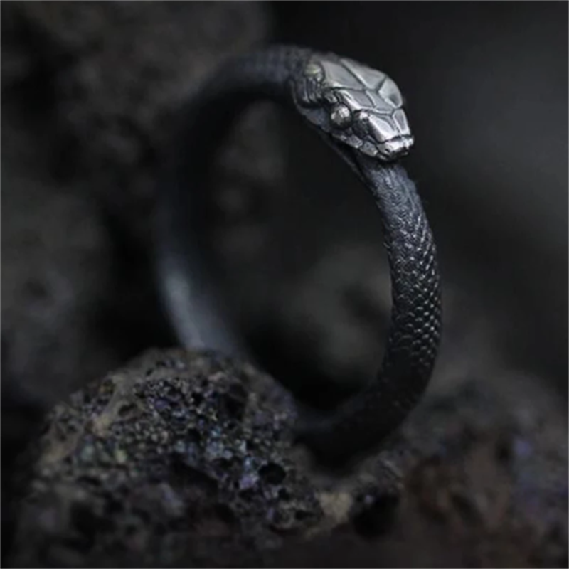 Black Retro Resizeable Gothic Snake Ring - Image 0