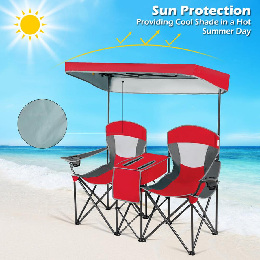 Double Folding Built-in Ice Box Camping Chair - Image 1