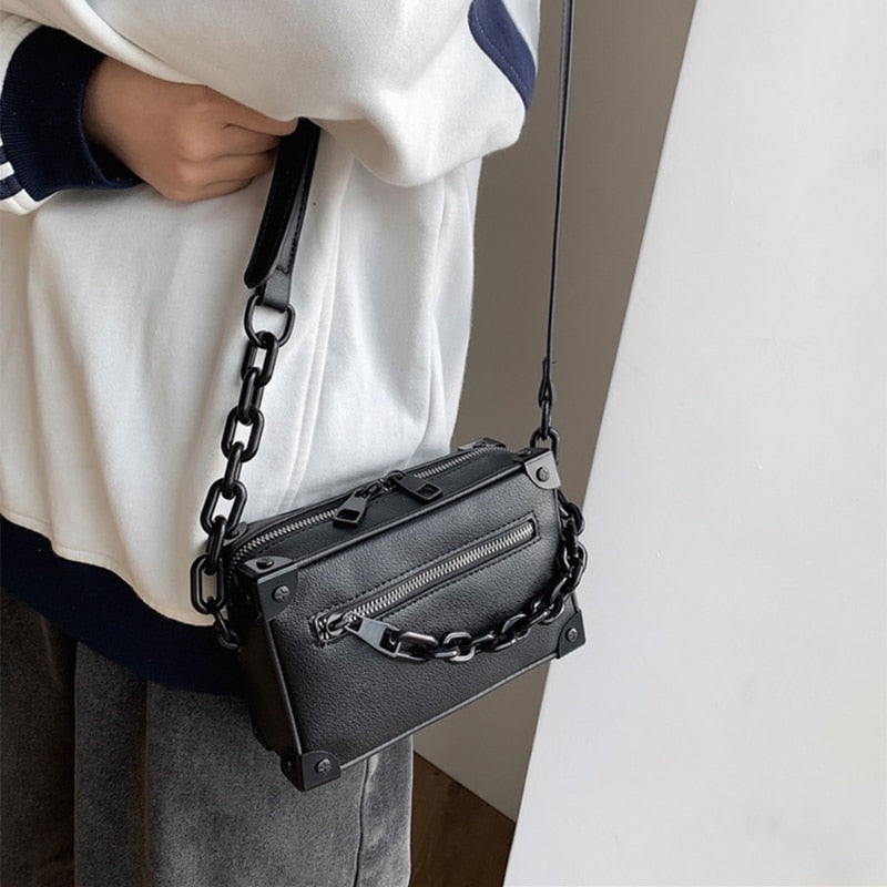 Unisex Crossbody Chain Leather Messenger Bag - Image 5