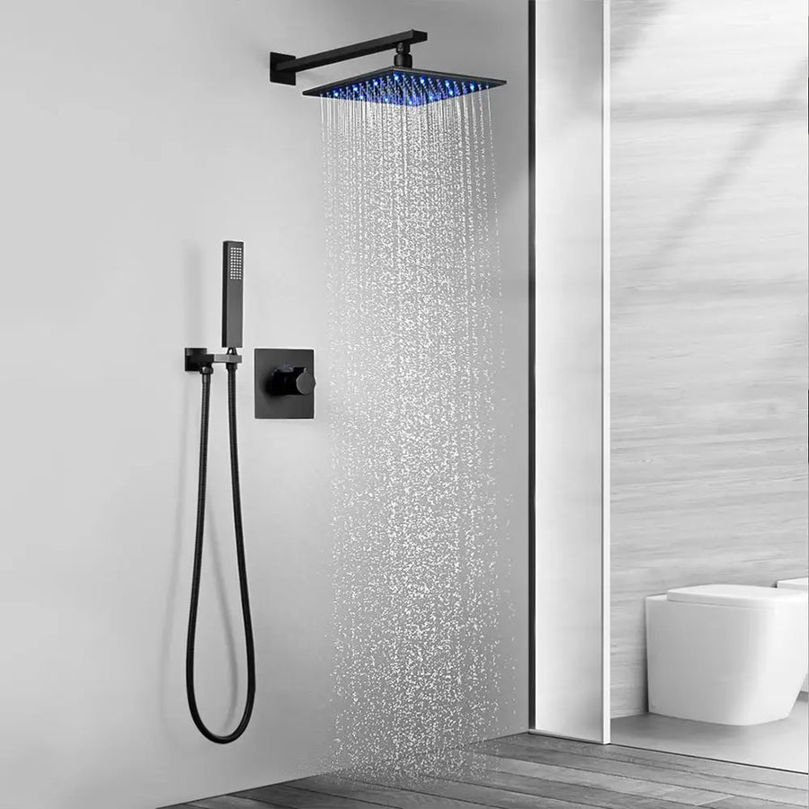 Matte Black Modern LED Modern Rainfall Shower Set - Image 1