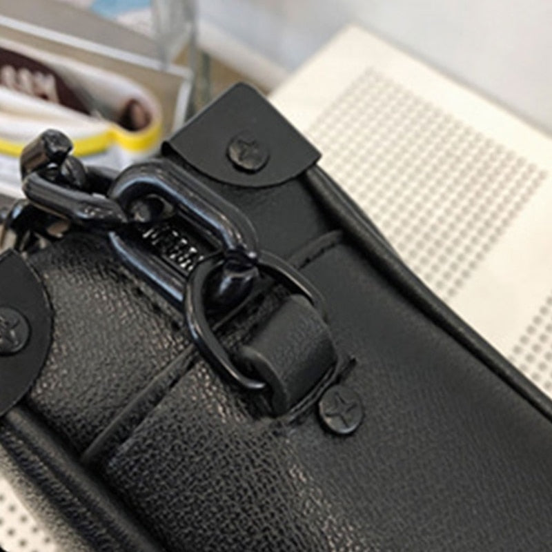 Unisex Crossbody Chain Leather Messenger Bag - Image 8