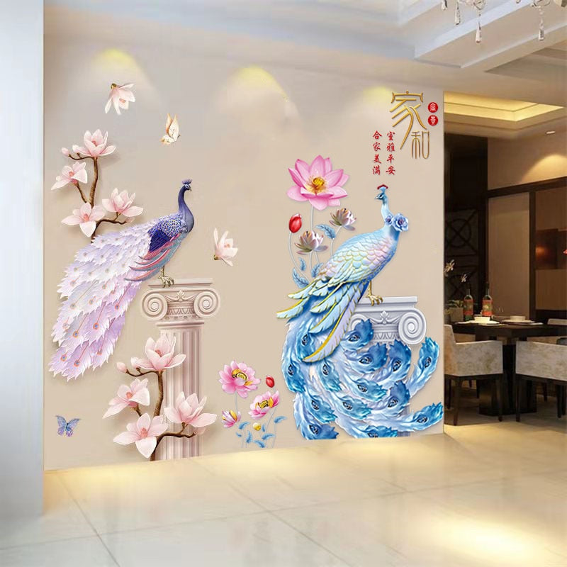 3D Peacock Flower Style Wall Sticker - Image 0