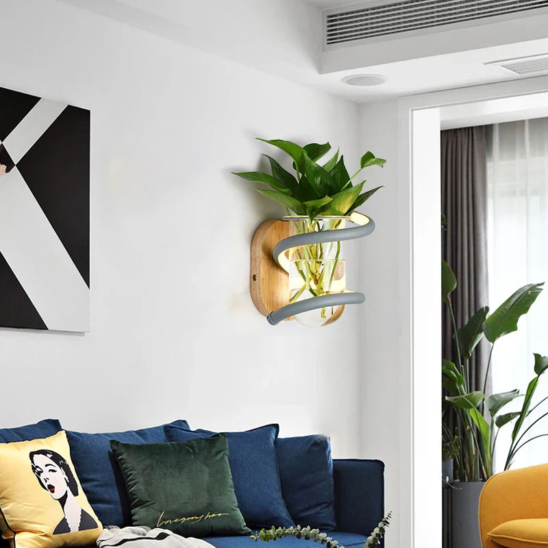 Nordic Unique Wooden Outdoor Wall Vase Lamp - Image 1