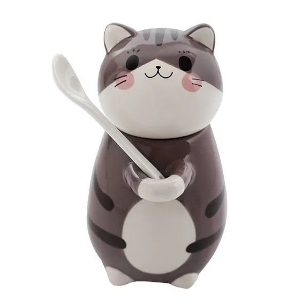 Lucky Cat Ceramic Coffee Mug with Spoon - Image 11