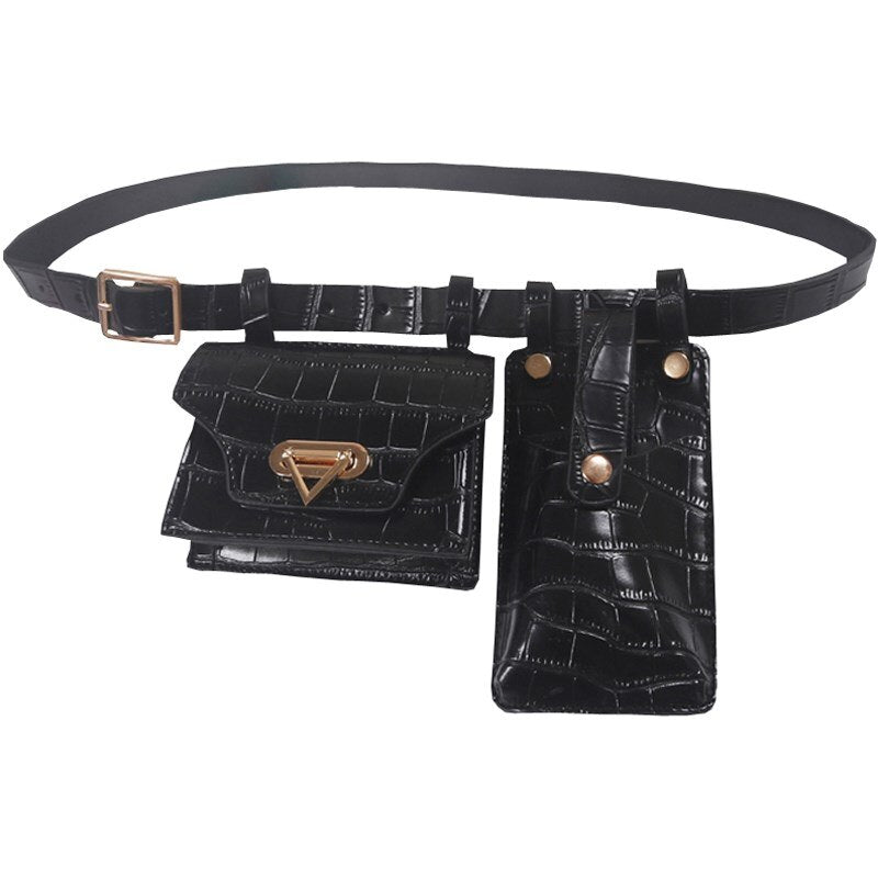 Multiple Pockets Leather Adjustable Strap Compact Belt Bag - Image 4