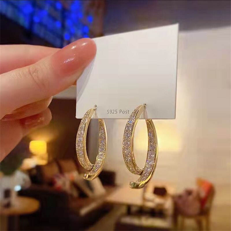Korean Style Rhinestone Geometric Earrings - Image 3