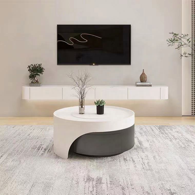 Modernist Dual-Tier Retractable Circular Lounge Coffee Table - Image 3