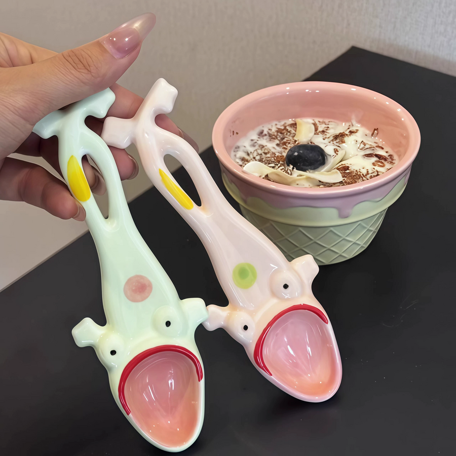 Funny Frog Long Handle Ceramic Spoon - Image 0
