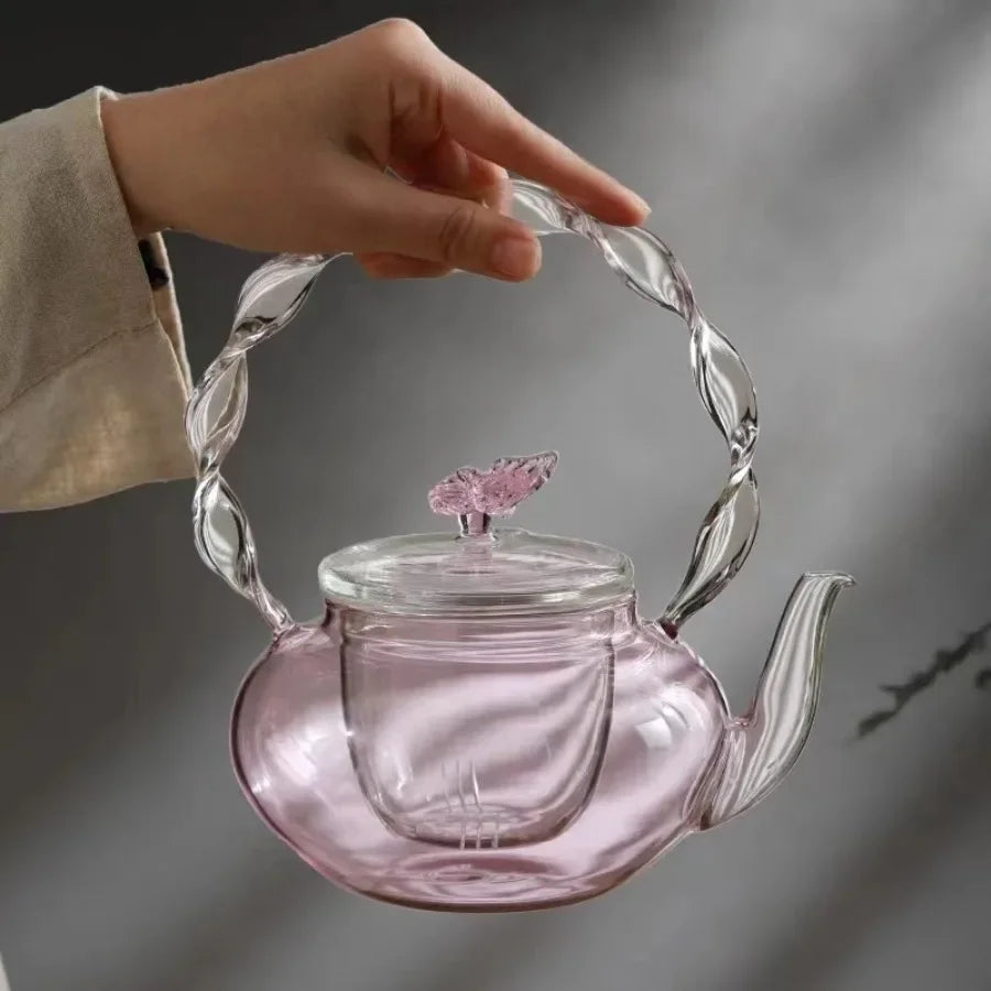 Floral Lid Design Tea Infuser Glass Teapot - Image 5