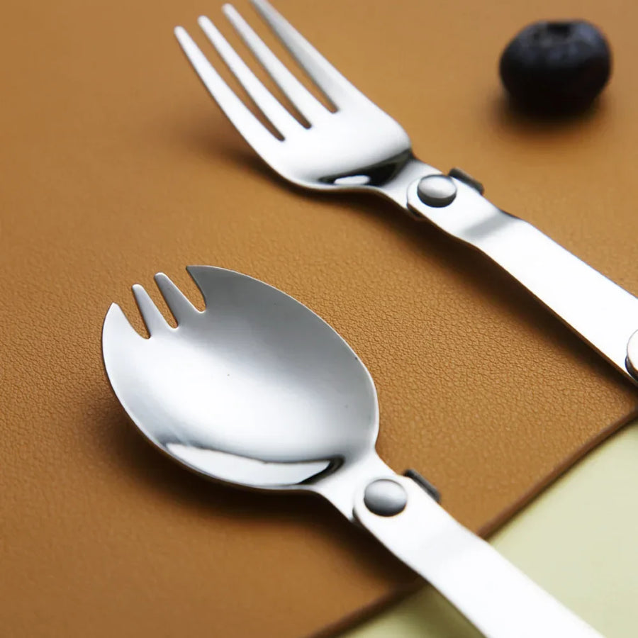 Foldable Stainless Steel Travel Spoon Fork Set - Image 1