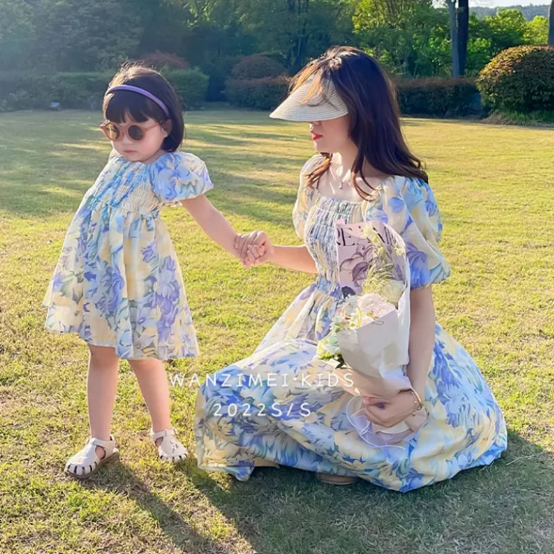 Summer Floral Chiffon Mother Daughter Dress Set - Image 1