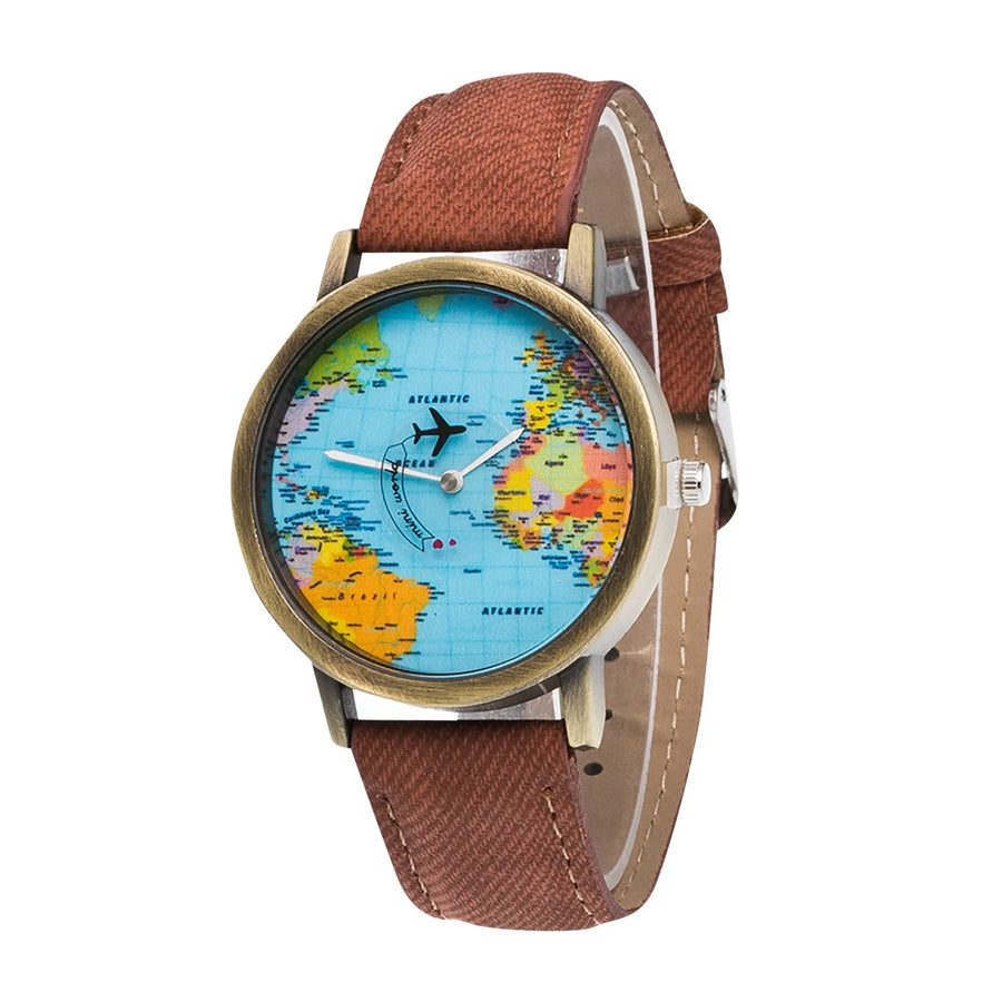 Old Atlas World Map Dial Wristwatch