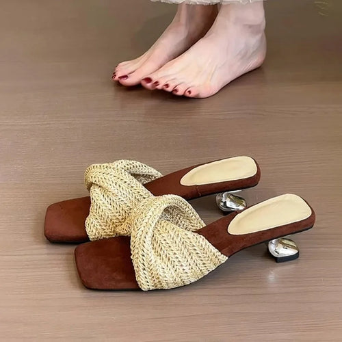 Breeze Mule Knit Square Toe Heeled Sandals - Image 0