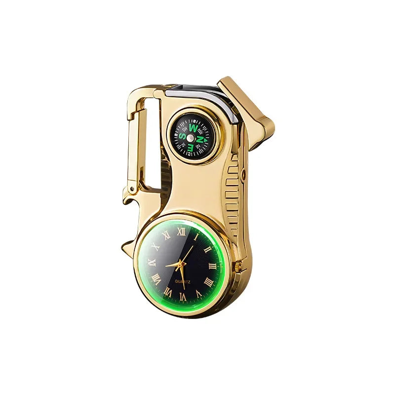 4in1 Windproof Metal Butane Compass Watch Keychain Lighter - Image 6