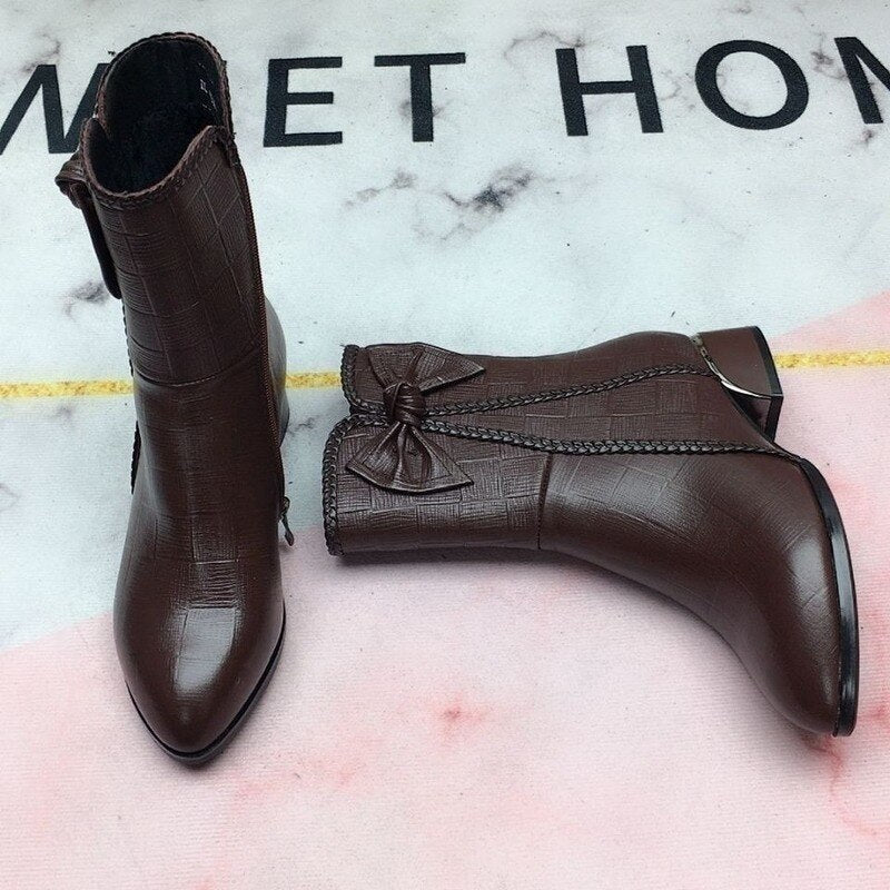 British Style Leather High Heel Ankle Boots - Image 3