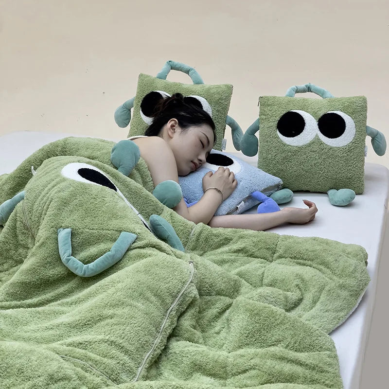 Cute Monster Portable Soft Throw Pillow Blanket - Image 1