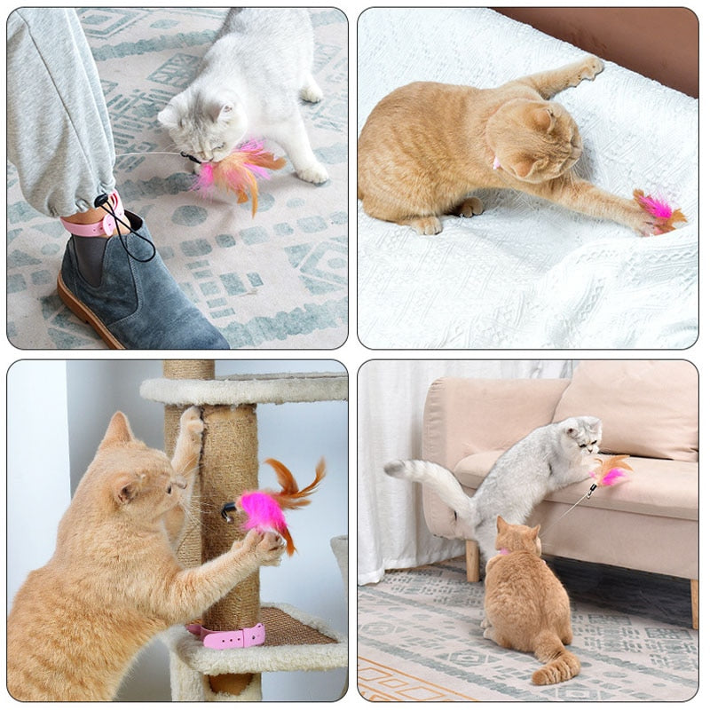 Fluffy Feather Interactive Cat Collar Toy - Image 2