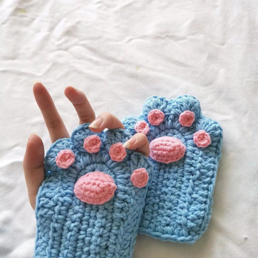 Cat Paw Hand-Knitted Winter Gloves - Image 10