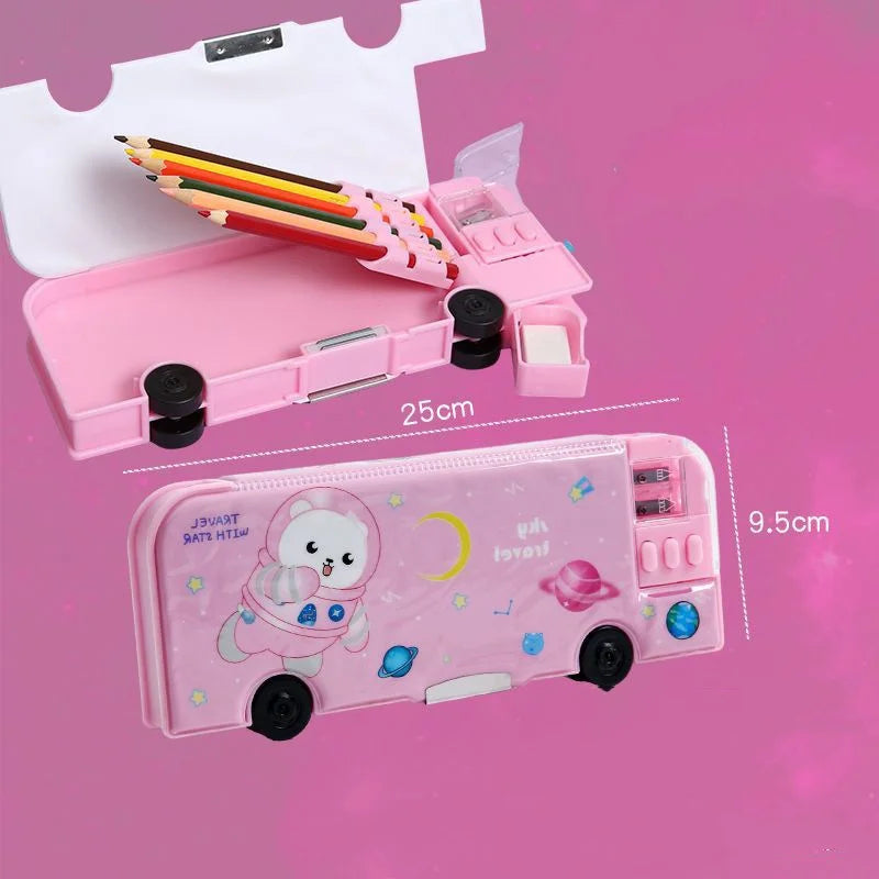 Cartoon Bus Multifunctional Kids Stationery Pencil Box - Image 5
