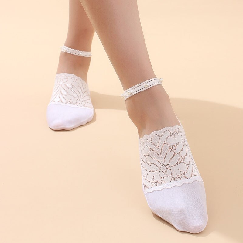 Pearl Lace Anti-slip Comfy Invisible Socks - Image 5