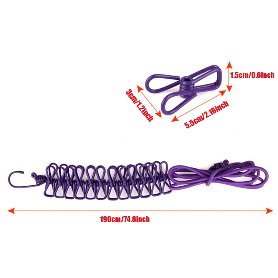 Windproof Non-Slip Elastic Multi-Clip Travel Clothesline - Image 6