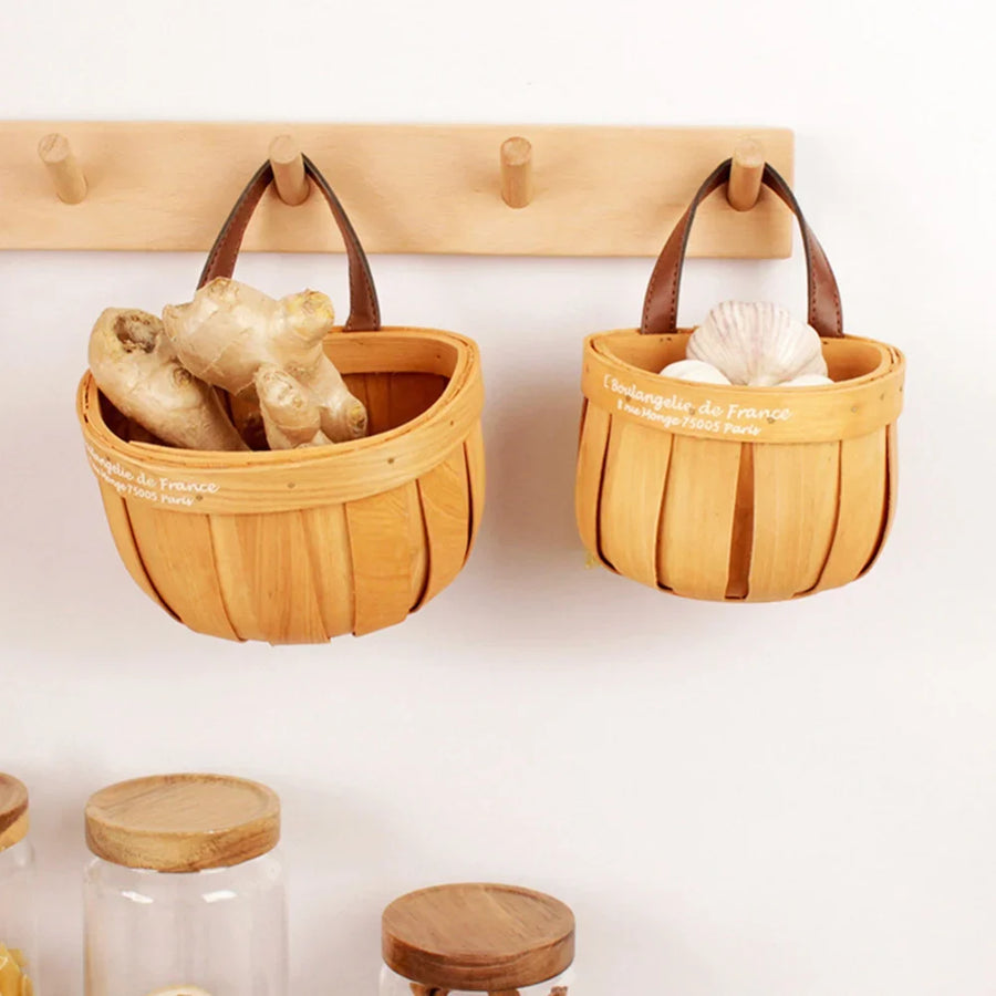 French Market Handcrafted Wooden Basket - Image 1
