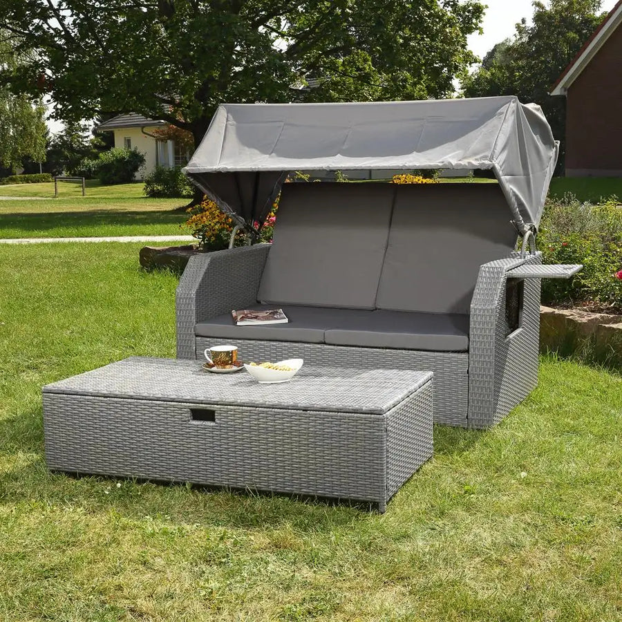 Foldable Sunshade Double Canopy Outdoor Lounge Sofa - Image 3