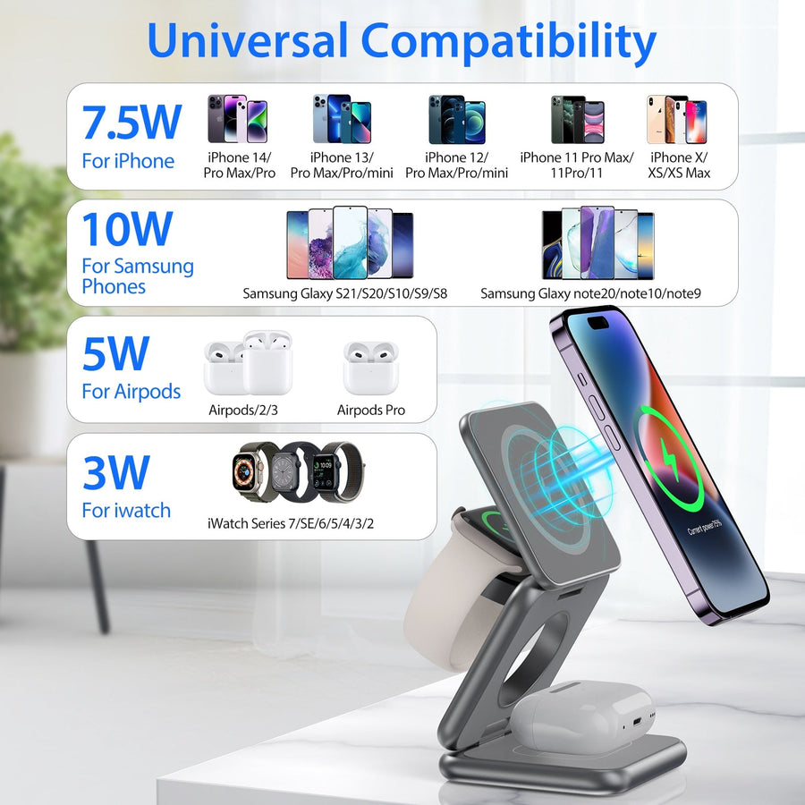 3in1 Foldable Magnetic Smart Wireless Charger Stand - Image 2