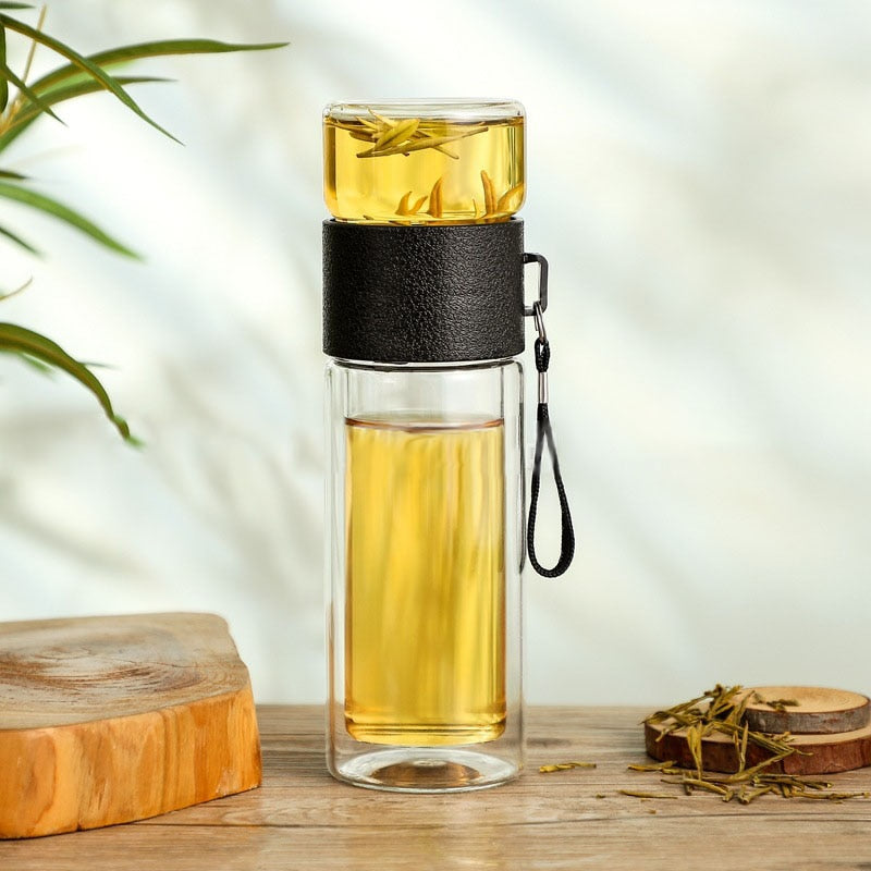 2in1 Double Wall Thermal Smart Tea Glass Bottle - Image 1