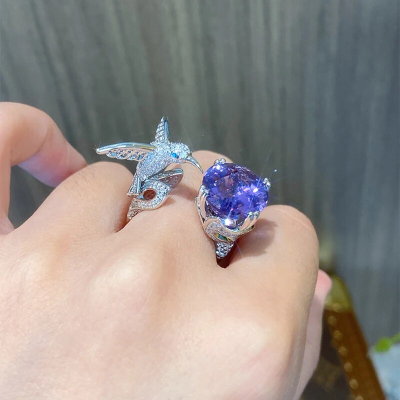 Majestic Hummingbird Gemstone Ring - Image 3