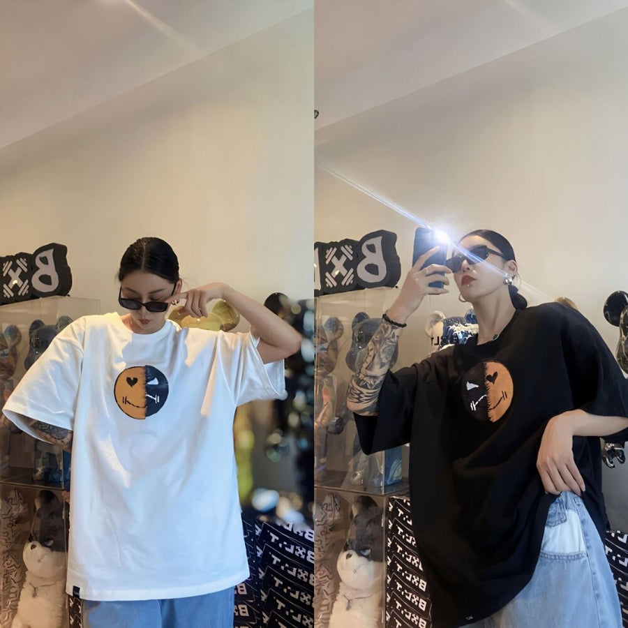 Mood Swing Smiley Face Sequin Changing Unisex T-Shirt - Image 1