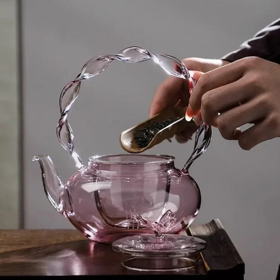 Floral Lid Design Tea Infuser Glass Teapot - Image 3