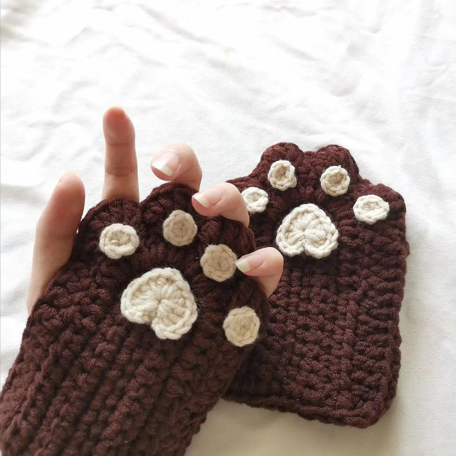 Cat Paw Hand-Knitted Winter Gloves - Image 9